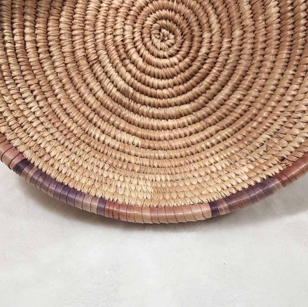 Boho Natural Woven Coiled Reed Grass Handmade Wall Art Decor And Basket - Picture 3 of 11